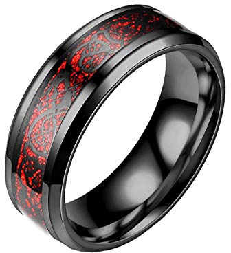 HIJONES Herren Celtic Mixed Color Dragon Edelstahlring Schwarz Ehering