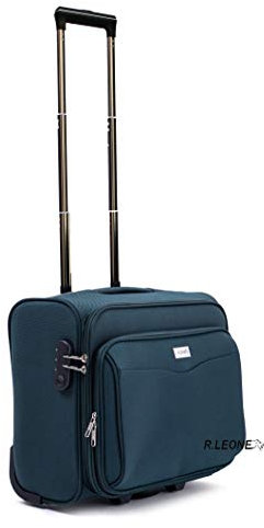 R.Leone Valigia bagaglio a mano 2 Ruote rinforzate Pilota Poliestere Stoffa adatto easyjet 45X36X20 (Verde)