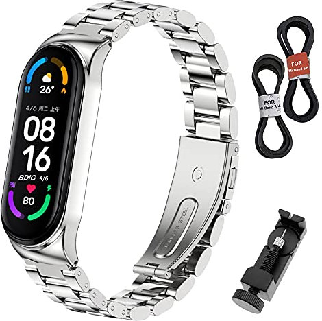 BDIG Cinturino Metallo Compatibile per Xiaomi Mi Band 5/6, Mi Band 4/3 in Acciaio Inossidabile Bracciale di Ricambio da Polso Sostitutivo