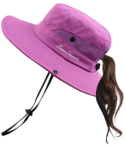 Pesaat Sonnenhut Damen UV Schutz Fischerhut knautschbarer Wasserfester Sommerhut mit Kinnband gartenhut Boonie hat damenfür Gartenarbeit Reisen Wandern Angeln (Lila-Einfarbig, Gr.Erwachsener)