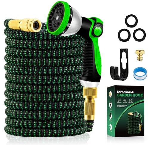 Yofidra Flexibler Gartenschlauch 7,5m, Strapazierfähiger 3 lagiger Latex Wasserschlauch 3/4 Zoll und 1/2 Zoll Metallanschlüsse, 3450D-Gewebe, knickfrei, Garden Hose Schlauch mit 10-Funktions-Spray