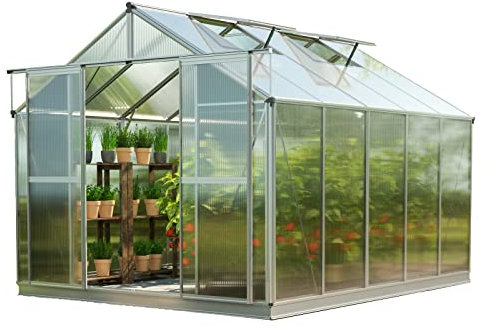 GFP Serre Topas 5 Cadre Aluminium 225x322 cm Plaques Double paroi 6 mm avec Cadre de Fondation et ouvre-fenêtre Automatique