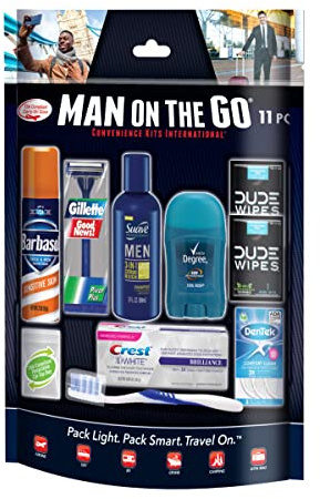 Convenience Kits International Men’s 11 Piece Kit with Oral Care and Grooming Essentials, Featuring: Travel Size Products, Blue