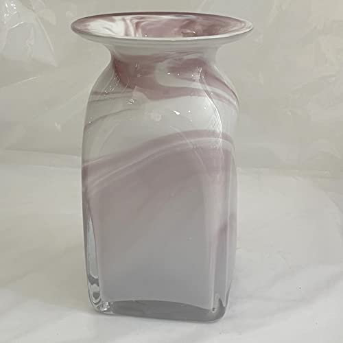 Eckige Vase Glas Blumen Vase modern Tischvase Violett Weiß mundgeblasen Höhe ca. 20 cm