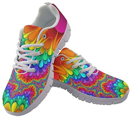 SCRAWLGOD Herren Sportschuhe Casual Tennis Sneakers Atmungsaktiv Schnürschuh Walking Laufschuhe, Hippie Rainbow, 42 2/3 EU