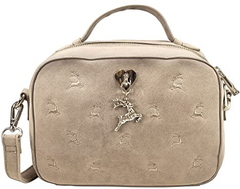 Alpenflüstern Trachtentasche Springende Hirsche - Damen Trachten Handtasche, Schultertasche fürs Dirndl, Tasche zur Tracht, Dirndltasche (taupe-grau) DTA093