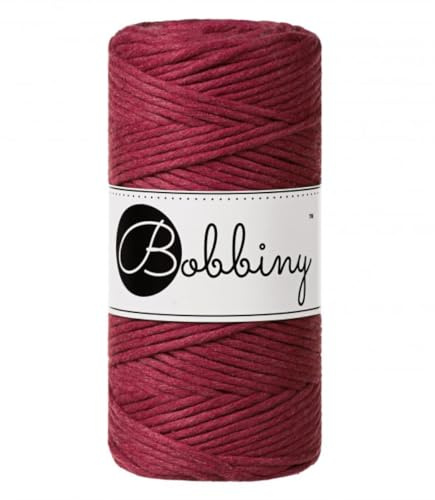 Bobbiny Makramee-Schnur, 3 mm, einlagig, 100% recycelte Baumwolle, 100 m, Farbe:Wine Red