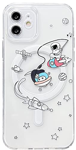 AMART Clear Magnetic Case for iPhone 12 Case with MagSafe,Cute Case with Astronaut Planet Star Space Pattern Design Soft Thin TPU Cool Kids Girls Women Man Shockproof Case for iPhone 12(Fishing)