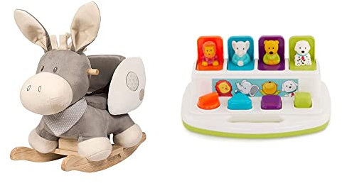 Nattou Schaukeltier Esel Cappuccino & Battat Baby Spielzeug Motorikspielzeug – Pop Up Activity Center mit Tieren – Lernspielzeug mit Tasten zum Drücken, Babyspielzeug Kinder ab 18 Monate