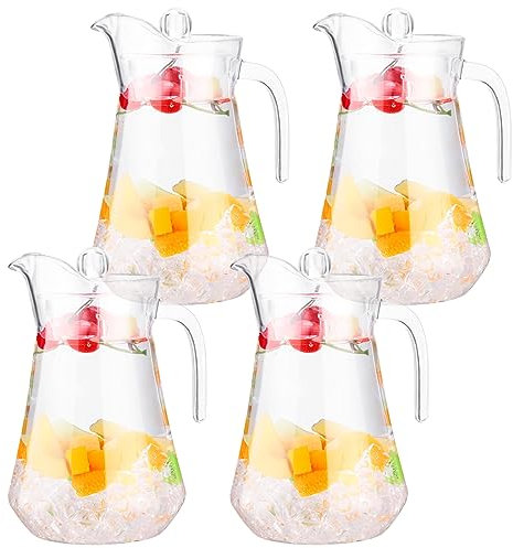 Didaey Brocca in plastica trasparente con coperchio e manico, 1502,5 g, brocca per acqua in plastica trasparente infrangibile per bevande, frigorifero, tè freddo, succo, latte, limonata, sangria,