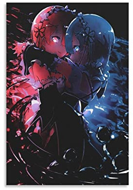 Zero-starting Life in Another World Ram And Rem Cartoon Character Poster Poster Dekorative Malerei Leinwand Wandkunst Wohnzimmer Poster Schlafzimmer Malerei, Leinwand Kunst Poster Und Wandkunst Bilddr