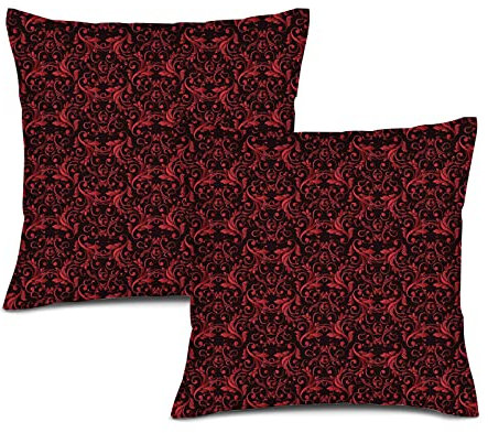 45 x 45 cm, viktorianische quadratische Kissen, Vintage-Formen, Wirbeln, nostalgisch, quadratischer Kissenbezug für Sofa, Couch, Schlafzimmer, Wohnzimmer, Wohnheim, Dekoration, anthrazitfarbener Rubin