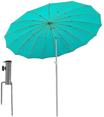 SAGIDAR Parasol De Jardin Extérieur, Antis-UV Parasols, Patio Parapluie Rond, 200cmx225cm, Durable Et Indéformable, Avec 16 Baleines, Blanc/vert/kaki, Protection Solaire, Parasol Inclinable