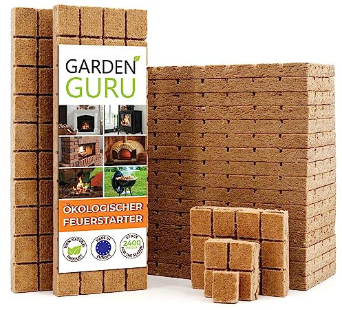 GardenGuru Kaminanzünder und Grillanzünder ökologischer Holzanzünder Brennholzanzünder Holzkohle Briketts Kaminholz 2400 Stück Grillfeueranzünder - Feueranzünder - Anzündhilfe 5,4 kg