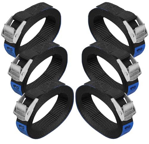 Correa de Amarre cinturón de Amarre con Hebilla - Negro - en Diferentes Longitudes y cantidades Resistente a 250 kg DIN EN 12195-2, 6 Piezas 2.5 cm x 1 m