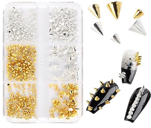 Mini Rivets en Métal Punk Nail Charms Or Argent Strass Ongles Charme Cônes Pointes Bijoux Ongles Strass Nail Art Goujons Pierres À Ongles Alliage Nail Charms Strass Accessoires De Conception D'ongles
