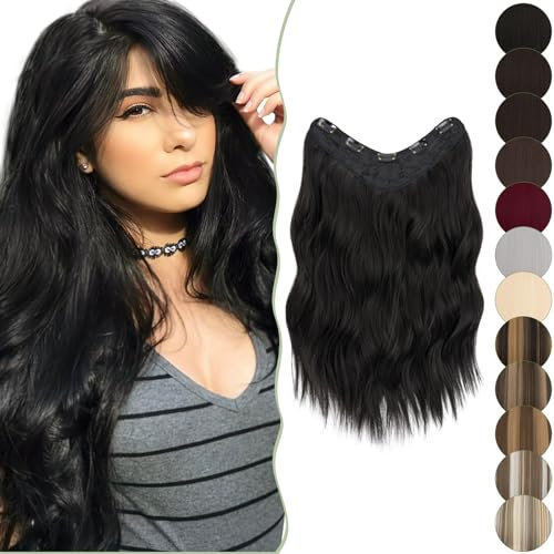 SEGO 45 cm Clip in Extensions 1 Teiliges SET 5 Clips U-FÖRMIG wie Echthaar Haarverlängerungen Haarteile Gewellt lockig günstig für Voller Kopf 160g Rabenschwarz