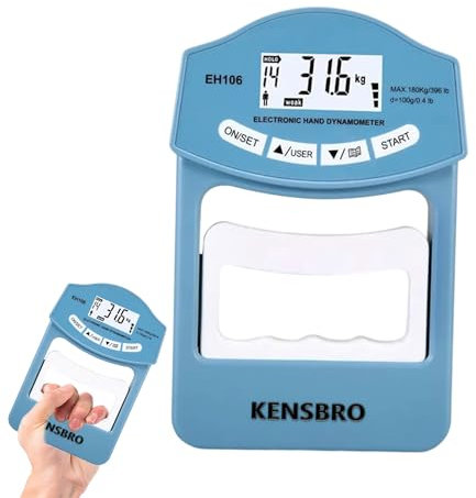 Digitaler Handkraftmessgerät 396lb/180kg, Dynamometer Digital, Electronic Hand Dynamometer, Elektronischer Griffkraft Messer, LED Bildschirm, Dynamometer mit USB-Ladekabel (EH106)