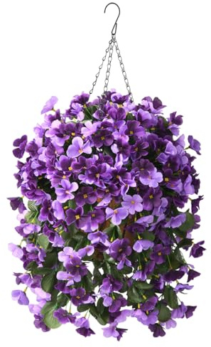INQCMY Künstlicher Hängeblumenkorb, künstliche Hängepflanze, Seidenblumenarrangements, Begonienblume für Heimdekoration, Außenbereich, Garten, Hochzeit und Innenbereich, Violette Orchidee, 4 Stück