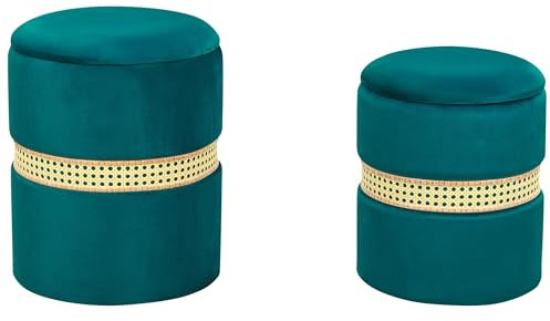 Beliani Runder Polster Pouf aus Samt grün mit Stauraum 2er Set Sitzpouf modern Medford