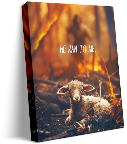 GUN SUPPLIES OUTLET LLC Jesus Rescues Lost Lamb from Flames Picture Religious Canvas Wall Art Christian Prayer Canvas Print Lamm of God Canvas for Wall Decoration 61 x 76 cm
