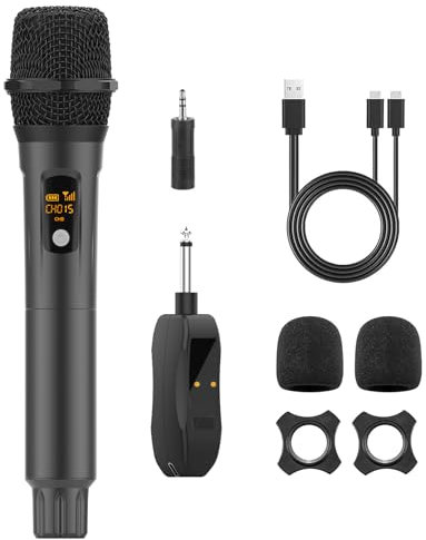 Aveek 2,4GHz 1 pc Karaoke-Mikrofon, drahtloses Mikrofon-Set mit Empfänger, professionelles schnurloses Handmikrofon, wiederaufladbares dynamisches Mikrofon 200 Fuß für DJ, Party, Hochzeit, Sprache