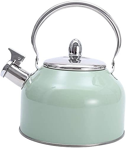 Hervidor de acero inoxidable for estufa, hervidor de agua hirviendo, hervidor de agua con silbido, apto for cocina, estufa de gas, acero inoxidable (color: verde menta; tamaño: 2,5 L)