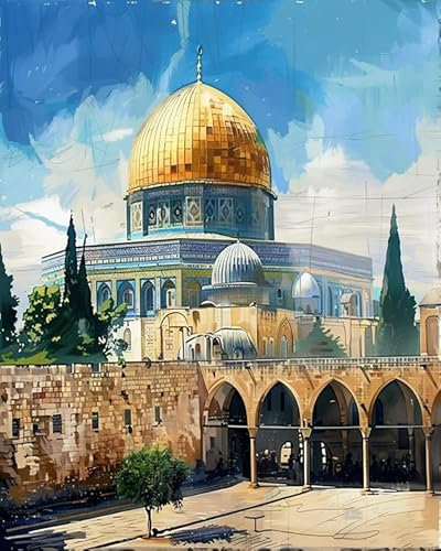 PIPISKY Détente et art:peinture par numéro,soulage le stress,crée de beaux œuvres d'art.Ancienne mosquée islamique(40x50cm,sans cadre)