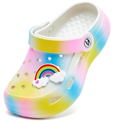 HOBIBEAR Kid's Unsiex Garden Shoes Cute Cartoon Slides Sandals Clogs(Rainbow, 10 UK Child)