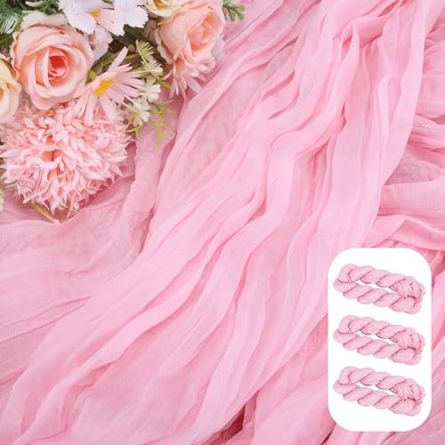 Babenest 3 Stück 90x300cm Seihtuch Tischläufer, Blassrosa Läufer Käsetuch Tischläufer, Boho Rustikale Romantischer Halbtransparenter Tischdecke für Hochzeit Dekoration, Küche, Geburtstagsparty, Partei