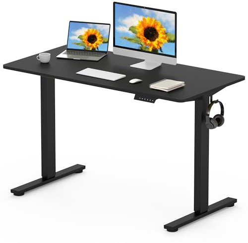 FLEXISPOT ONE PIECE Electric Standing Desk Height Adjustable Desk Sit Stand Desk with 4 Memory Smart Pannel and Backpack Hook for Home Office, 120 x 60cm Black