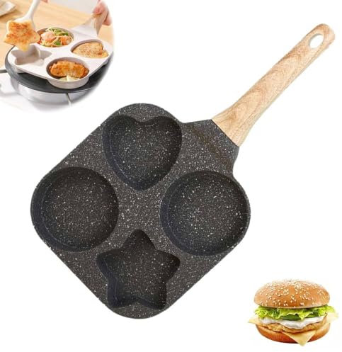 4 Hole Skillet With Handle,Mini Pancake Maker for Breakfast,Non Stick Egg Frying Pans 4 Holes Shapes Mold,Pancake Pan And Healthy Egg Cooker,Multi Purpose Flat Pan for Indoor Cooking