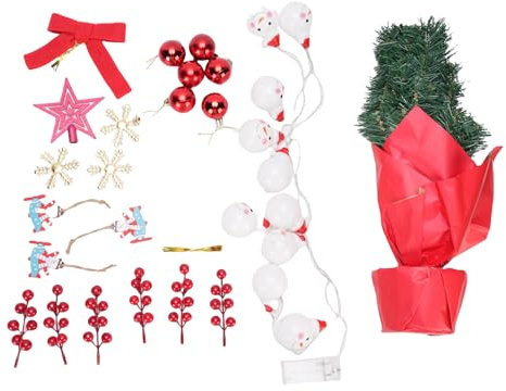 JTLB Mini Árbol de Navidad con Luz, Mesa PVC Set Artificial Small Xmas Pine Tree, Luz de Cuerda de Muñeco de Nieve para Decoraciones para el Hogar de Vacaciones, Ideal para