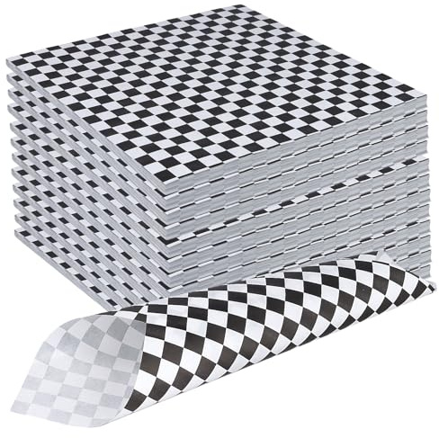 SOUJAP Lot de 400 feuilles de papier sulfurisé noir pour emballage alimentaire à carreaux, feuilles de papier ciré pour pain, gâteau, charcuterie, barbecue, 30 x 30 cm