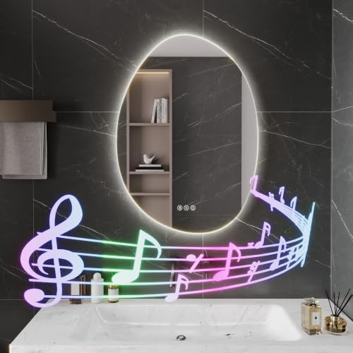 DeerValley Specchio da bagno con luci a LED, specchio da parete con Bluetooth, 3 colori, dimmerabile al tatto (70 x 50)