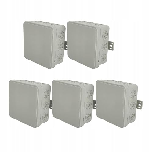 EDO Set 5x Aufputz-Abzweigdose IP54 Hermetisch 100x100x41 mm Grau | 12-Einführungen, Flexibel, Halogenfrei –Verteilerdose / Anschlussdose mit Ausgängen und Klickverschluss für Innen- und Außen
