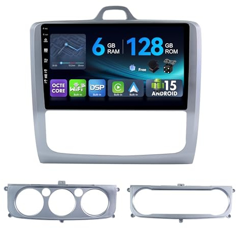 MSD 6G+128G Octa-Core - 9 Pulgada Autoradio para Ford Focus Exi MT 2 3 Mk2/Mk3 2004-2011 | Android 15 GPS Navi Radio | CarPlay Android Auto Dab 4G Dual-Band WLAN Volante DSP | Cámara Mic | 2 DIN