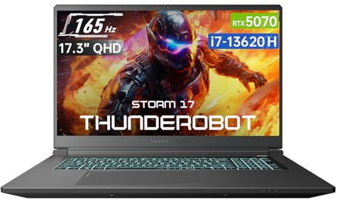 Thunderobot Storm 17 Gaming Laptop da 17.3 QHD 165Hz 2K Display, RTX 5070, Intel i7-13620H, AI Notebook, 32GB DDR5, SSD da 1TB Win11 Pro, raffreddamento rapido, esperienza di gioco immersiva, giochi