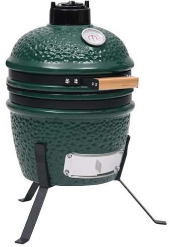 LoogCape 2 in 1 Kamado Grill Ceramic 56 cm Green with Thermostat, Folding Lid, Stainless Steel Ventilation, Ideal for BBQ, Smoking, Baking, Cooking, Outdoor, Balcony, Patio, Camping, Meat, Vegetables