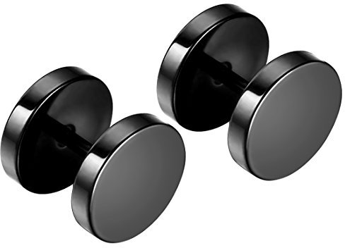 JewelryWe Schmuck Herren Damen Ohrringe, 10mm Kreis Ohrstecker, Edelstahl, Schwarz