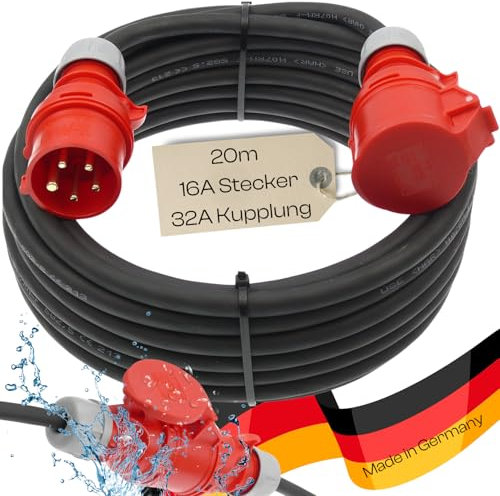 netbote24 CEE-Adapterkabel Starkstromkabel Verlängerungskabel Kraftstromkabel Adapterleitung 16A PCE-Stecker auf 32A Dose Buchse 5 polig H07RN-F 5X2,5 400V 20m