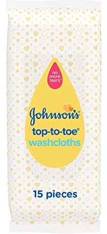 Johnson's Baby Top-To-Toe Washcloths 15 Pieces - Pre-Moistened Washcloths for Sensitive Skin