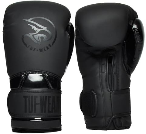 Tuf Wear Atom Hook And Loop Boxing Training Workout MMA Bag Sparring Gloves Adults, 10oz, 12oz, 14oz, 16oz, 18oz, Matte Black, TW15289Black