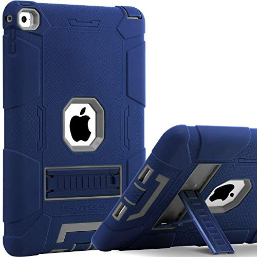 Bentoben Coque pour iPad Air 2, béquille 3 en 1 [souple et dur] Hybride résistant aux chocs, robuste et anti-rayures Coque de protection intégrale pour iPad Air 2 Retina (iPad 6) M753-Navy Blue/Gray