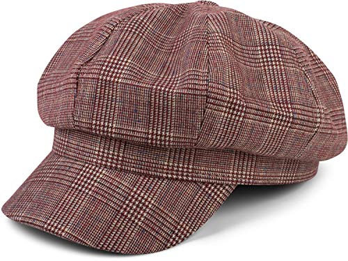 styleBREAKER Damen Bakerboy Schirmmütze mit Glencheck Karo Muster, Ballonmütze, Bakerboy Schiebermütze, Newsboy Cap 04023068, Farbe:Bordeaux-Rot-Beige