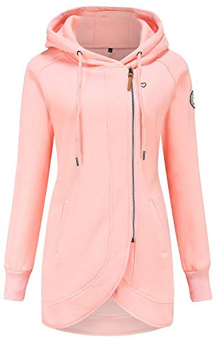 ELFIN Damen Jacken Sweatjacket Damen Sweatjacke mit Kapuze Rosa (Pink) L