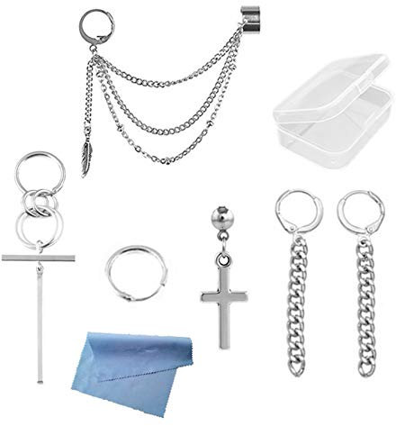 XHBTS 6 Stücke Kpop Bangtan Boy Album Jimin Kette Ohrringe Korean Modeschmuck,Ohrstecker Punk Drop Dangle Double Piercing Ohrringe mit Transparenter Box