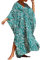 Bsubseach Damen V-Ausschnitt Kaftan Strandkleid Boho Floral Lange Plus Größe Pareos Lose Tunika Maxikleid Grünes Zebra