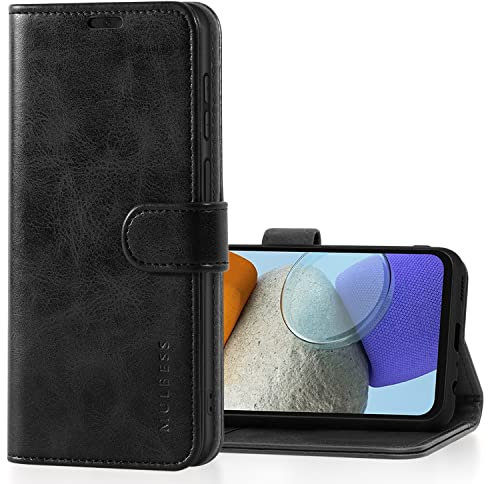 Mulbess Flipcase für Samsung Galaxy A23 / M23 / M13 [4G /5G] Handyhülle, Karten-Hülle mit Stand Funktion, Etui Schutzhülle, Vintage Schwarz