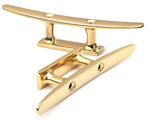 SUNOOM Brass Color Boat Cleats 6 inch Brass Boat Cleat,Boat Dock Cleat,Copper Plated Boat Cleats,Open Base Boat Cleat for Mooring Boat,Marine or Decorative Applications,Hooks,Handle,Pack of 2